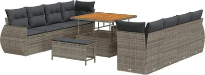 Image de Ensemble de canapés de jardin vidaXL avec coussins et rangement, 11 pièces, gris, en polyrotin