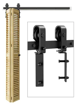 Obrázek produktu pro Sada kování pro dvoukřídlé posuvné dveře, černá, pro 2 dřevěné dveře, šířka 36 cm