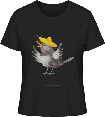 Produktbild von Mr. & Mrs. Panda Baumwoll T-Shirt Damen Rabe Sombrero Größe S - Schwarz - Geschenk, Elster, Vogel, Vögel, Spruch Positiv, Lustige Sprüche, Motivation, Oberteil, Frauen