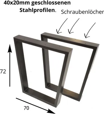 Produktbild von 2 X Tischgestell 70x72 cm Handgemachte Beine Tischbeine Tischuntergestell Haarnadel LOFT schwarz