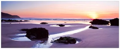 Produktbild von Wallario Wandbild aus Acryl, 200 x 80 cm, freischwebende Optik - Sonnenuntergang am einsamen Strand