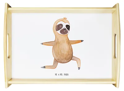 Produktbild von Mr. & Mrs. Panda Tablett Faultier Yoga - Weiß - Geschenk, betttablett, Namaste, Servierplatte Holz, Serviertablett, Deko, Yogaübungen, Servier, Faultiere