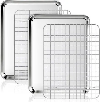 Productafbeelding van Bakplaat met koelrooster 31,5 x 24,5 cm - roestvrij staal - 2 bakplaten en 2 koelroosters