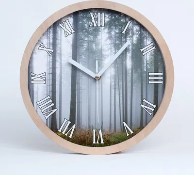 Produktbild von Holzuhr 30fi cm wanduhr - weiße Spitzen - Nebel im Wald