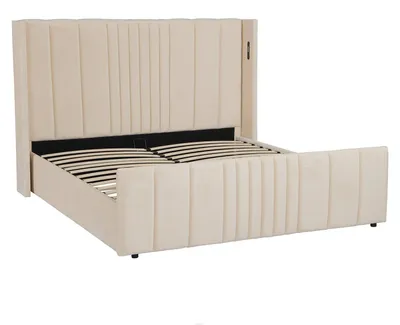 Image de MENZZO Lit complet avec sommier relevable prises USB et lumières intégrées Line 180x200cm Velours Beige