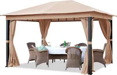 Produktbild von Gartenpavillon 3x4 m ALU Premium ca 220g/m² Dachplane wasserdichter Pavillon mit 4 Seitenteilen Gartenzelt in Cappuccino