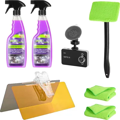Produktbild von Genius Shine and Seal Solution Autopflege 4 in 1 Sprühwachs Set 7-TLG., Autowachs für Lackschutz Glanz, inklusive Blendschutz Kamera Fensterwischer