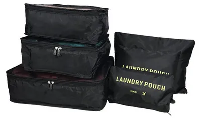Produktbild von Koffer Organizer Set - 6-teilig mit Kosmetiktasche und Kompressionsfunktion - Reisegepäck-Ordnungssystem - Schwarz