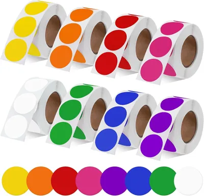 Image de 4000 autocollants ronds - 8 couleurs - Diamètre : 25 mm - Étiquettes pour l'organisation, la décoration et le marquage, sur rouleau