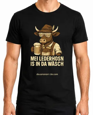 Imagen del producto de Mei Lederhosn es una camiseta para hombre, de la marca Bier Kuh, con motivos alpinos, color negro, talla L