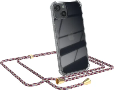 Produktbild von EAZY CASE Handykette kompatibel mit Apple iPhone 13, Handyhülle mit Umhängeband, Handykordel, Schutzhülle Clear, Band in Rot
