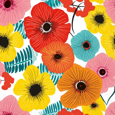 Produktbild von Servietten 33x33 cm - Colourful flowers red