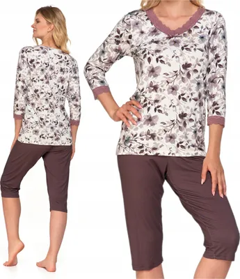 Produktbild von Damen Pyjama Zarte Spitze Blumen Viskose 3/4 Arm Hose MORAJ S