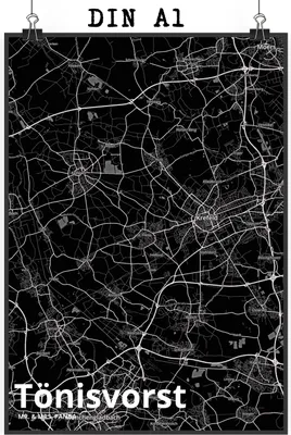 Produktbild von Mr. & Mrs. Panda Bild Tönisvorst DIN A1 - Geschenk, Stadt Dorf Karte Landkarte Map Stadtplan, drucke, Plakat, Kunstdruck, Wandbild, wanddeko