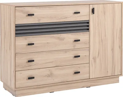 Produktbild von Wohnzimmer-Kommode 135 cm breit in Eiche Nb. mit 5 Schubladen, 1 Tür ANTIGUA-133