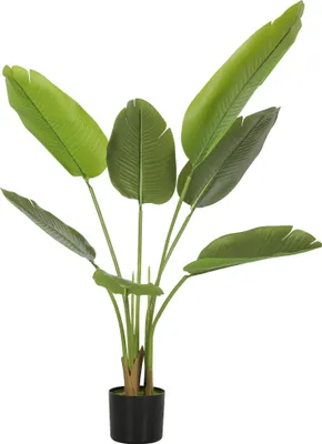 Image de HOMCOM Plante artificielle intérieure 109 cm bananiers arbre artificiel avec pot en plastique et terreau floqué, fausse plante vert décoration pour maison, bureau, salon, chambre