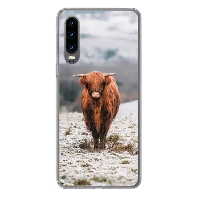 Produktbild von MuchoWow® Handyhülle Schutzhülle Hülle für Huawei P30 Schottischer Highlander - Schnee - Berg Silikon Softcase Handy Hülle - Kartenbesitzer