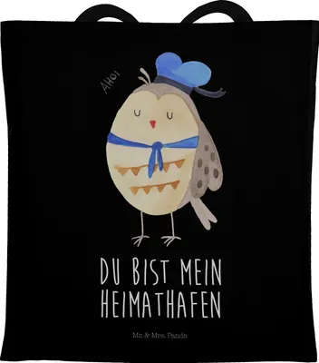 Produktbild von Mr. & Mrs. Panda Shopping Tasche Eule Matrose - Schwarz - Geschenk, Einkaufstasche, Freundin, Heimathafen, Tote Bag, Ehe, Beutel, Owl, Schultasche