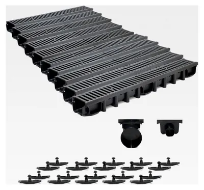 Produktbild von 10m Entwässerungsrinne B125, 98mm Gußrost komplettes Set