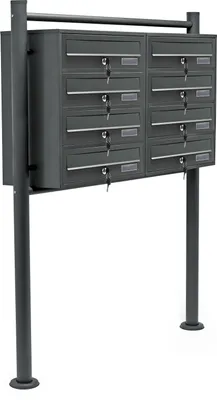Produktbild von System skrzynek na listy Wiltec 8 antracyt 898 x 270 x 1500 mm, wolnostojąca skrzynka na listy z 2x4 przegródkami, kluczem i tabliczką znamionową, skrzynka na listy Skrzynka pocztowa ze stojakiem
