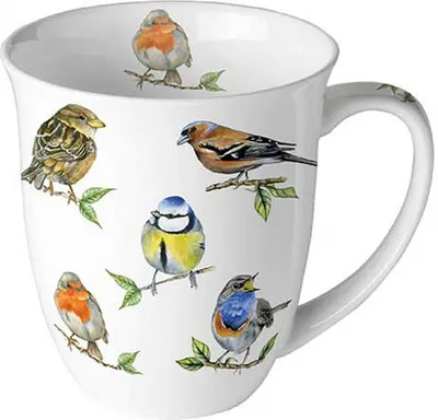 Produktbild von Tasse 10cm Porzellan mit Singvögel Motiv Bunt / Weiß