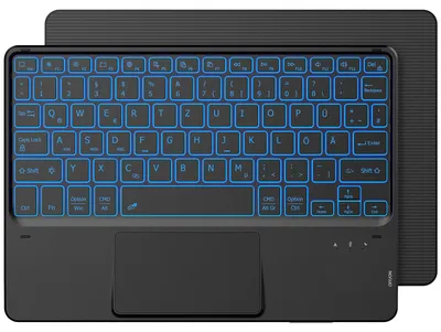 Zdjęcie produktu dla Klawiatura z touchpadem, bezprzewodowa, z podświetleniem w 7 kolorach, kompatybilna z tabletami Android i systemem Windows, 10 cali. Kolor: czarny