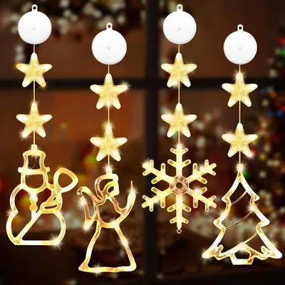 Productafbeelding van LED kerstverlichting voor raam, set van 4, LED raamdecoratie met zuignapjes, kerstdecoratie