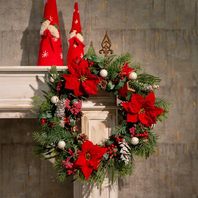 Produktbild von Künstlicher Weihnachtsstern Rot 6er Bund Seidenblumen Deko, 6 Stück