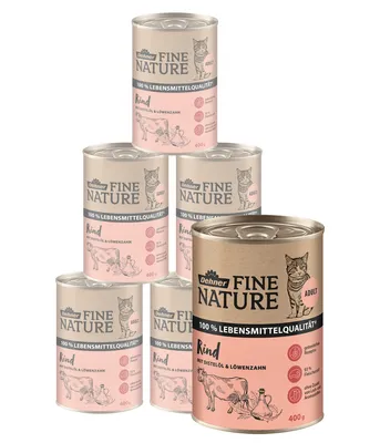 Produktbild von Dehner Fine Nature Katzenfutter, Nassfutter getreidefrei, für ausgewachsene Katzen, Rind, 6 x 400 g Dose (2.4 kg)
