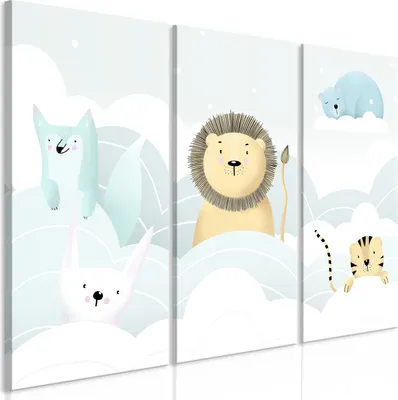Produktbild von Italienischer Leinwand Leinwandbild - Fairy-Tale Zoo (3 Parts) 120x80 cm Für Kinder e-A-10007-b-a