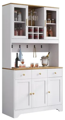 Obrázek produktu pro Kuchyňská skříň o rozměrech 94,5 x 30 x 175,5 cm, s zásuvkami a policí na víno, 5 dvířek, barva: bílá + barva dřeva