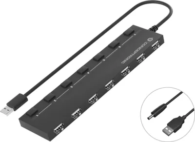 Produktbild von Conceptronic HUBBIES 7-Port-USB-2.0-Hub, USB 2.0, USB 2.0, 480 Mbit/s, Schwarz, 0,9 m, China