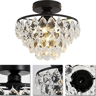 Produktbild von Kristall LED Deckenlampe, Gold, Ø25 cm, Modernes Wasserfall Design, Flur, Schlafzimmer, Küche, E26 Fassung, Stilvolle Beleuchtung