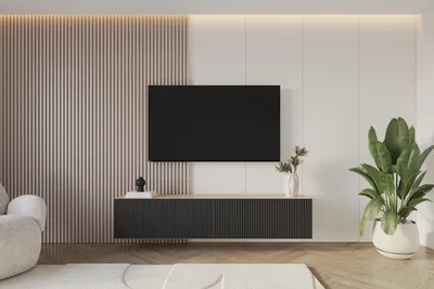 Produktbild von ALTDECOR TV-Schrank NOA-2-W mit Gefrästen Fronten 2x100x40x40 Lowboard hängend, TV Möbel, TV Cabinet, Fernsehtisch, Fernsehschrank, TV Kommode, TV Tisch, TV Sideboard, TV Board - Artisan / Schwarz