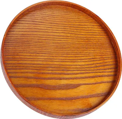 Obrázok produktu pre Kruhový servírovací podnos z prírodného dreva, drevený tanier, servírovanie čaju/potravín, riad, podnos na vodu a nápoje, 33 cm