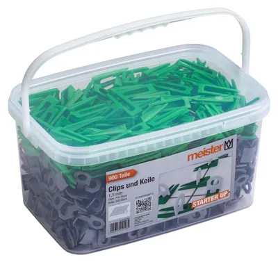 Produktbild von Meister Nivelliersystem "Starter" für Fliesen 900-teilig 1,5 mm Laschenstärke Fliesendicke 7-15 mm