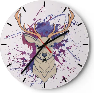 Produktbild von Wanduhr - Rund - Glasuhr - Hirsch Abstraktion - 30x30cm - Schleichendes Uhrwerk - Lautlos - zum Aufhängen bereit - Dekoration Modern - Wanddekoration aus Glas - C3AR30x30-3691
