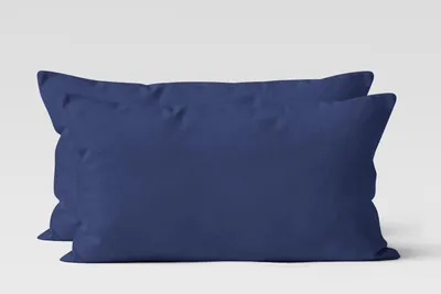 Produktbild von 2er Set Renforcé UNI Kissenhüllen 40x80 cm Kopfkissen Garnitur 100% Baumwolle Mit Reißverschluss navyblau