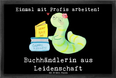 Produktbild von Mr. & Mrs. Panda fußmatte Buchhändlerin Leidenschaft 40 x 60 cm - Schwarz - Geschenk, Beruf, Bücherwurm, Schmutzmatte, Lustig, Abtreter, Buchhandlung, Bodenvorleger