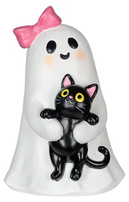 Produktbild von Summerween Geist mit Katze Figur – Niedliche Halloween Deko 20cm | Kawaii Gespenst Fasching Karneval Mottoparty