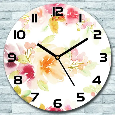 Produktbild von Wanduhr aus Glas Rund fi 30 Vintage Blumen Quarz Deko Wohnzimmer Büro