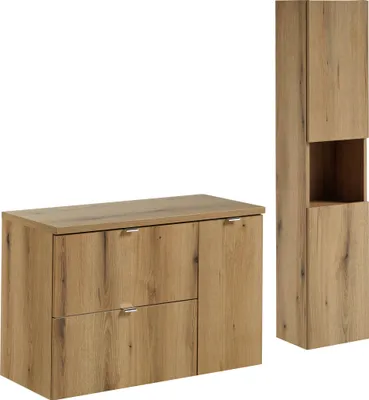 Zdjęcie produktu dla Szafka Łazienkowa 90 Cm Dąb Evoke Z Blatem I Słupkiem Nowoczesna