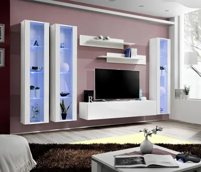 Produktbild von Wohnzimmer Wohnwand TV Ständer Sideboard Holz Hänge Vitrine Designer Einrichtung