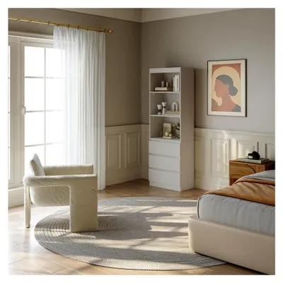 Produktbild von Bücherregal Offenes Regal Standregal mit 3 Schubladen 180 x 60 x 35 cm Weiß