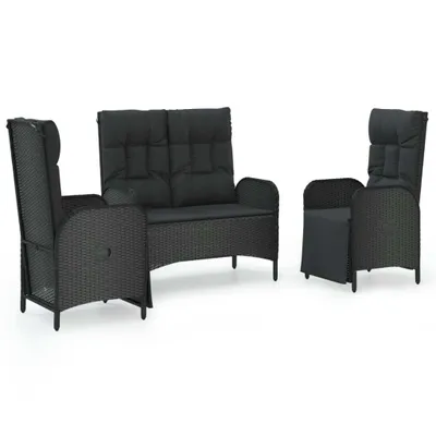 Produktbild von vidaXL 3-tlg. Garten-Essgruppe mit Kissen Schwarz Poly Rattan