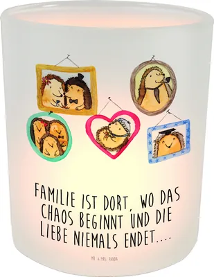 Produktbild von Mr. & Mrs. Panda Teelichthalter Igel Familie - Transparent - Geschenk, Terrasse Windlicht, aus Glas, Teelicht, Bilder, Papa, Mama, Muttertag, Bruder, Kerzenhalter