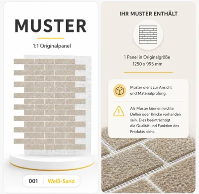 AMK Muster-Paneel 001 Weiß-Sand – Marmorgranulat-Oberfläche in Originalgröße, KI-generiertes Bild