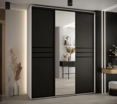 Produktbild von Kleiderschrank YVONA 11 - 200/45 cm, weiß/schwarz/schwarz