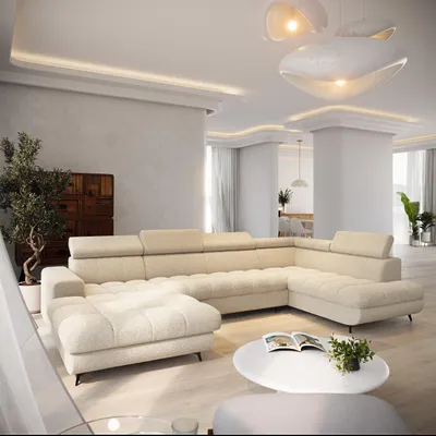 Produktbild von Masseno Ecksofa CORENO mit Schlaffunktion L-Form, Sofa mit Bettkasten, Wohnzimmersofa, Couch, Soffa, Bettsofa, Couchgarnitur- Creme, QUELLE 02