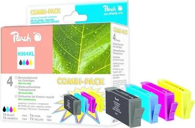 Produktbild von Peach H364XL bk, c, m, y Spar Pack Tintenpatronen, Hohe (XL-) Ausbeute, Schwarz, Cyan, Magenta, Gelb, Tinte auf Pigmentbasis, Tinte auf Farbstoffbasis, 4 Stück(e), Multipack